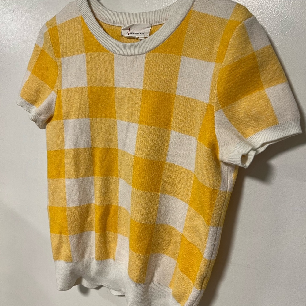Anthropologie Yellow and Cream Short sleeve sweater - Picture 3 of 6